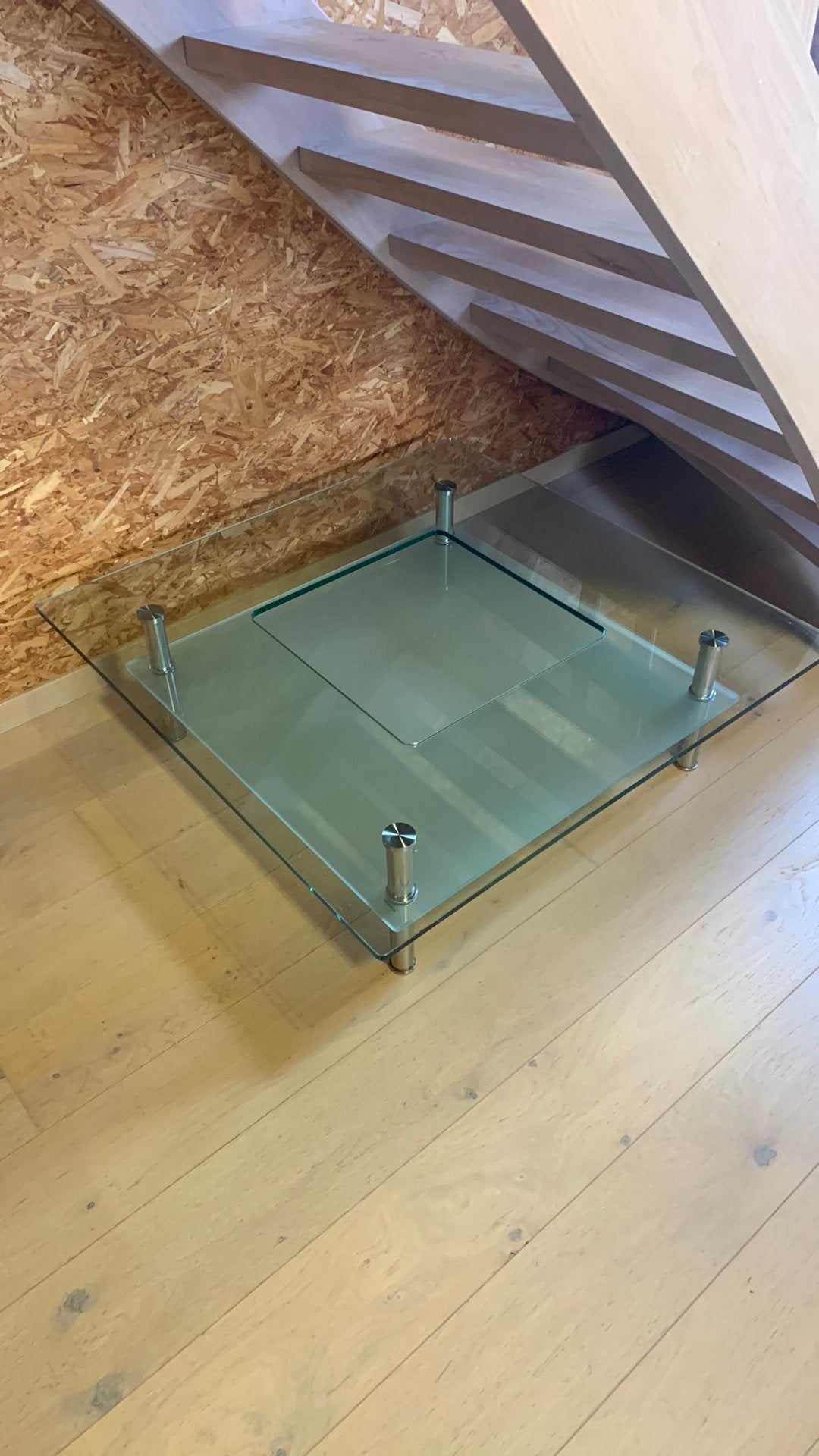 Glazen salontafel 100cm x 100 cm x 30 cm, Huis en Inrichting, Tafels | Salontafels, Ophalen, Gebruikt, Vierkant, Glas