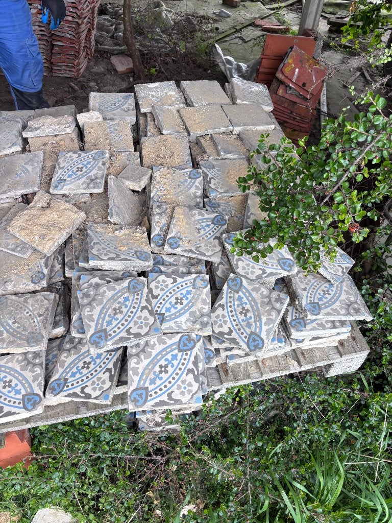 Oud, blauw vloertje, met motief, Planchers ou planches, Pierre ou Argile, Enlèvement, Utilisé