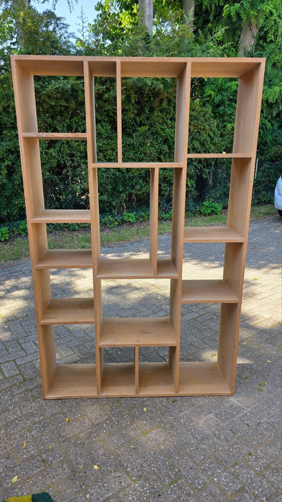 In nieuwstaat eiken roomdivider boekenkast, Met plank(en), 100 tot 150 cm, Eikenhout, Ophalen of Verzenden