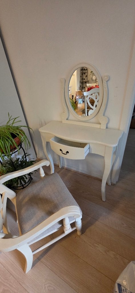 Coiffeuse blanche 85x30x78 cm avec tiroir + miroir 58 cm, Maison & Meubles, Enlèvement, Comme neuf