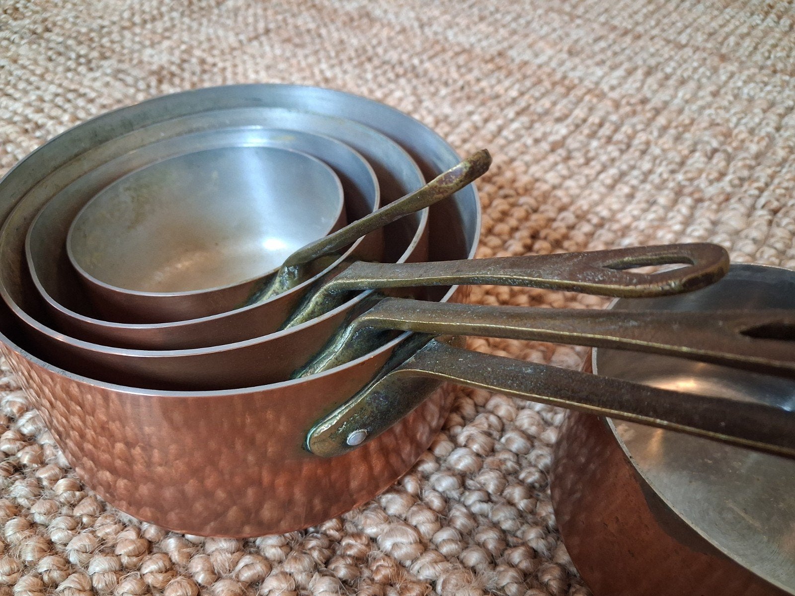 5-Delige Set Koperen Steelpannen / Casseroles met Messing, Huis en Inrichting, Ophalen of Verzenden, Koper