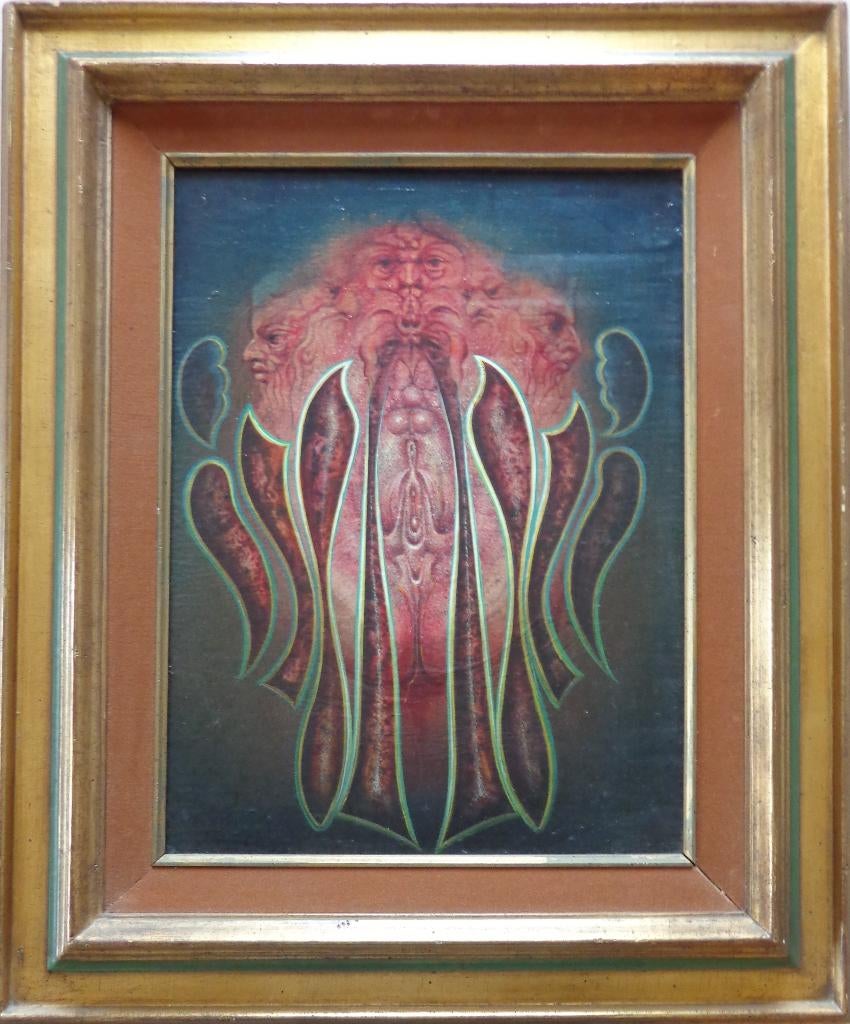 ROGER VAN BELLEGHEM / SYMBOLIEK / OLIEVERF / 58x48cm / KADER, Enlèvement ou Envoi, Signé, Peinture à l'huile