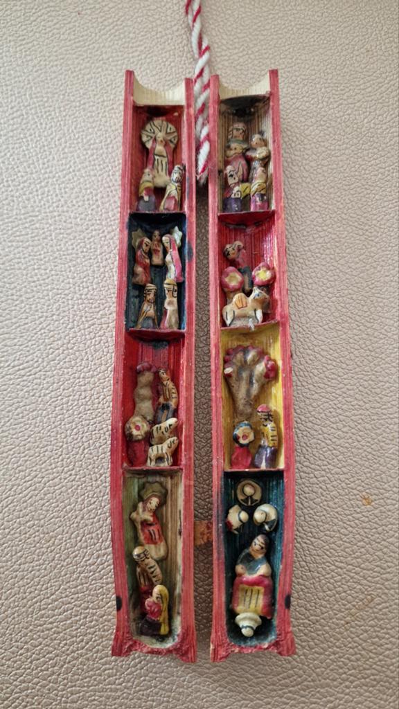 Vintage Peruaans retablo diorama (bamboo), Ophalen of Verzenden
