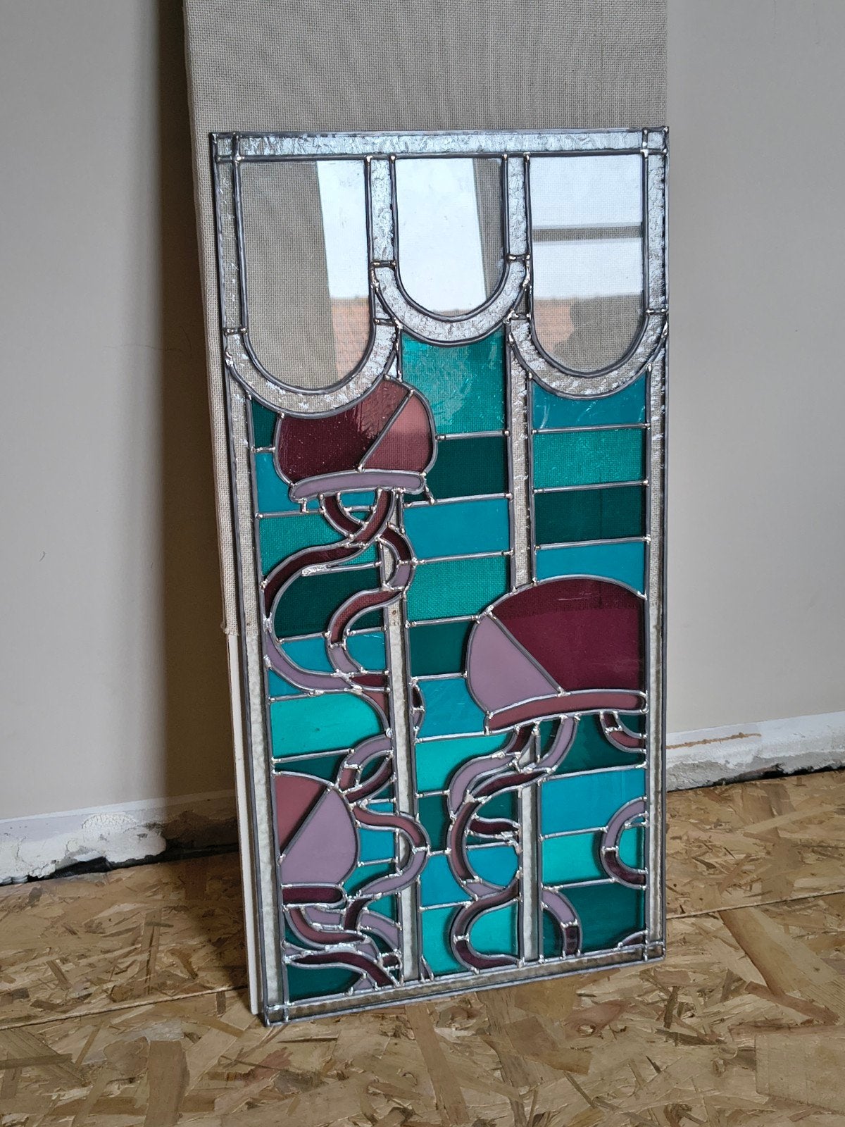 Glas in lood raam kwallen, nieuwstaat, Moins de 100 cm, Comme neuf, Enlèvement, Rectangulaire