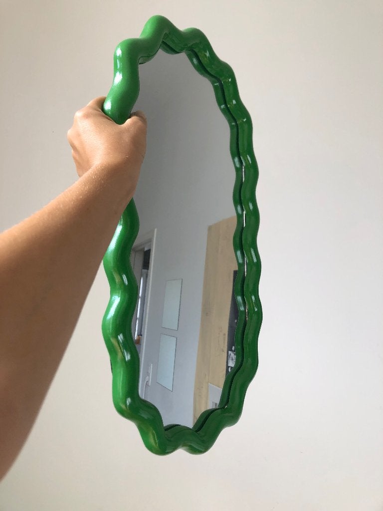 Miroir Zigzag vert, Maison & Meubles, Neuf, Moins de 100 cm, Enlèvement, Ovale