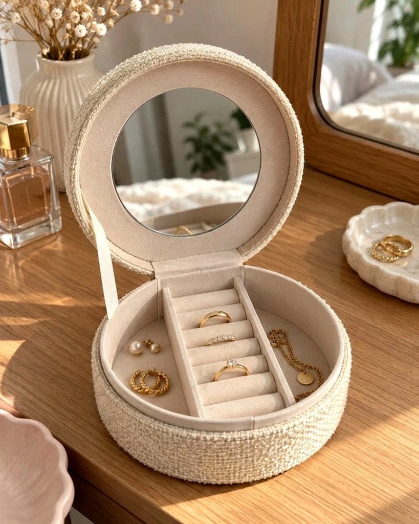 Luxe Sieradendoosje Crème Beige, Antiek en Kunst, Verzenden