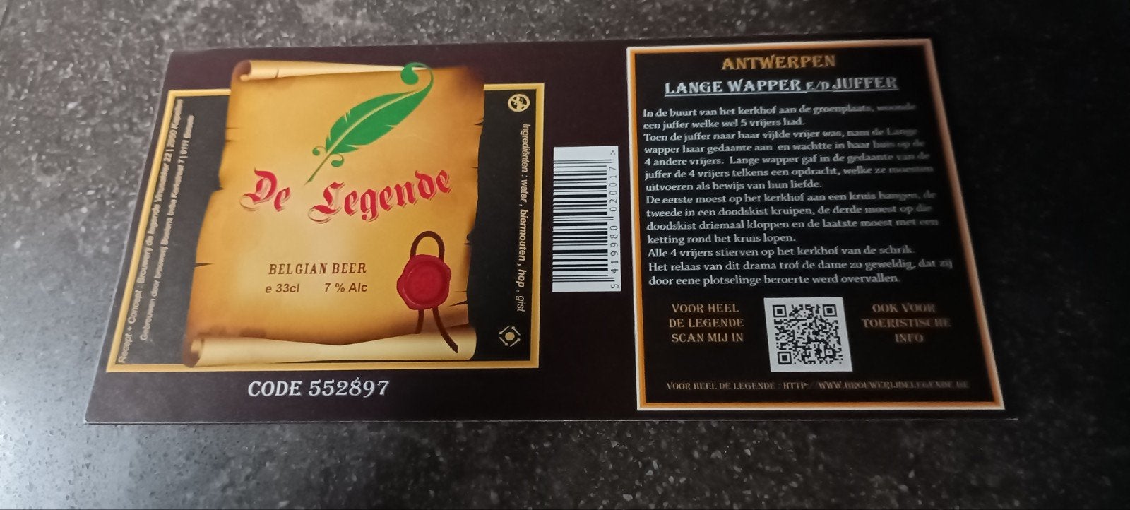 bieretiket de legende lange wapper br. Boelens belsele, Ophalen of Verzenden
