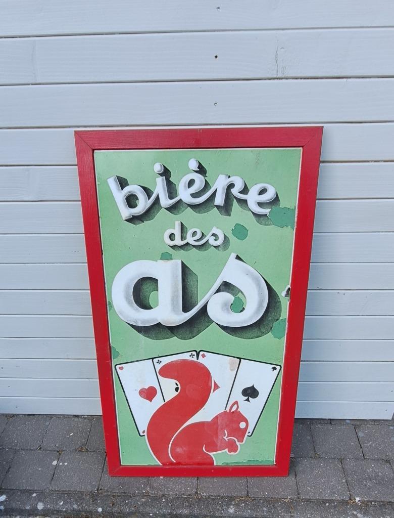 Ancien panneau publicitaire en émail Bière des As, Enlèvement ou Envoi, Utilisé, Panneau publicitaire