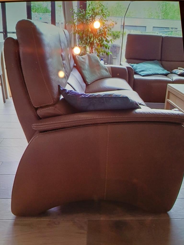 Prachtige salon in volnerf leder, kastanje kleur, Ophalen, Gebruikt, Leer