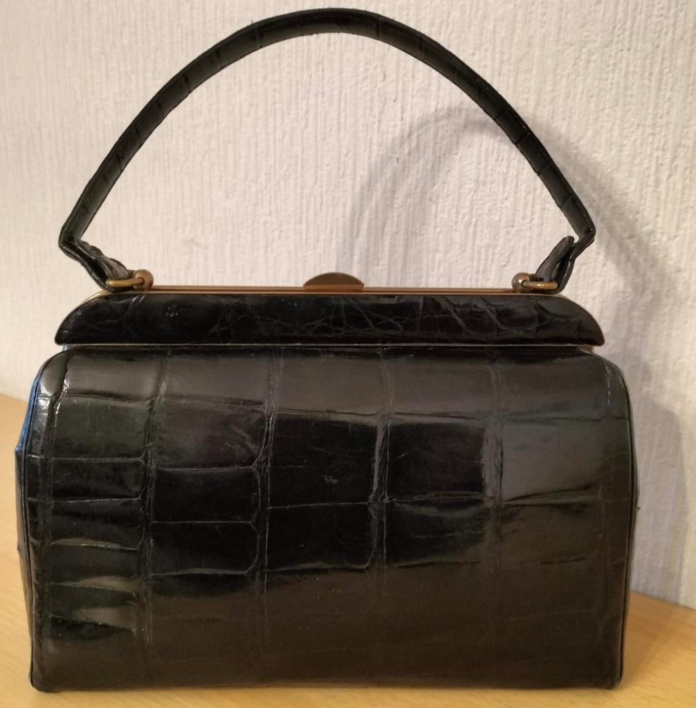 Vintage lederen handtas 1966, Antiek en Kunst, Ophalen of Verzenden