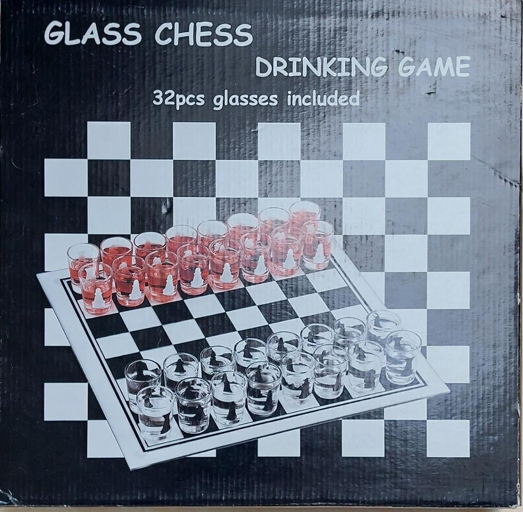Glazen drankspel - schaken, Een of twee spelers, Ophalen, Nieuw