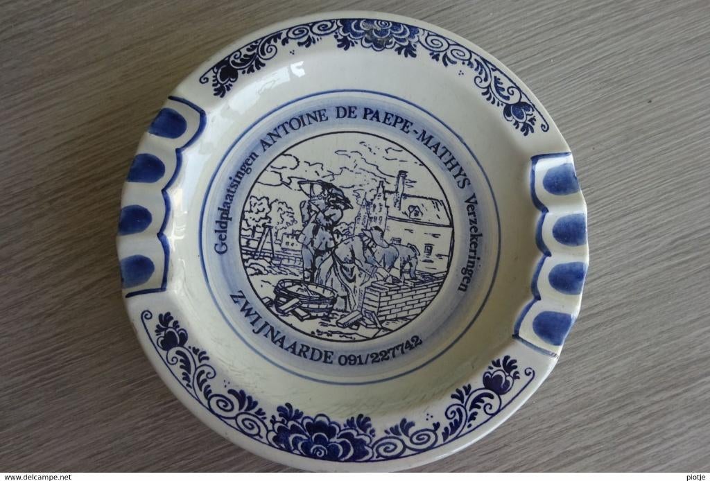 Zwijnaarde Delfts Blauw (asbak - cendrier) - Bank De Paepe, Antiek en Kunst, Antiek | Porselein, Ophalen of Verzenden