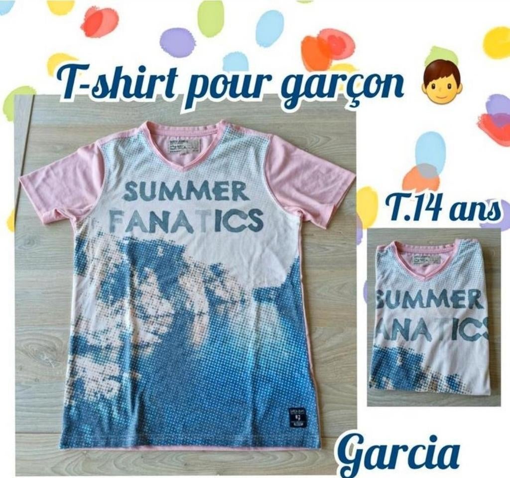 T-shirt MC pour garçon -rose-Garcia-T.14 ans, Enlèvement ou Envoi, Utilisé, Garcia, Garçon