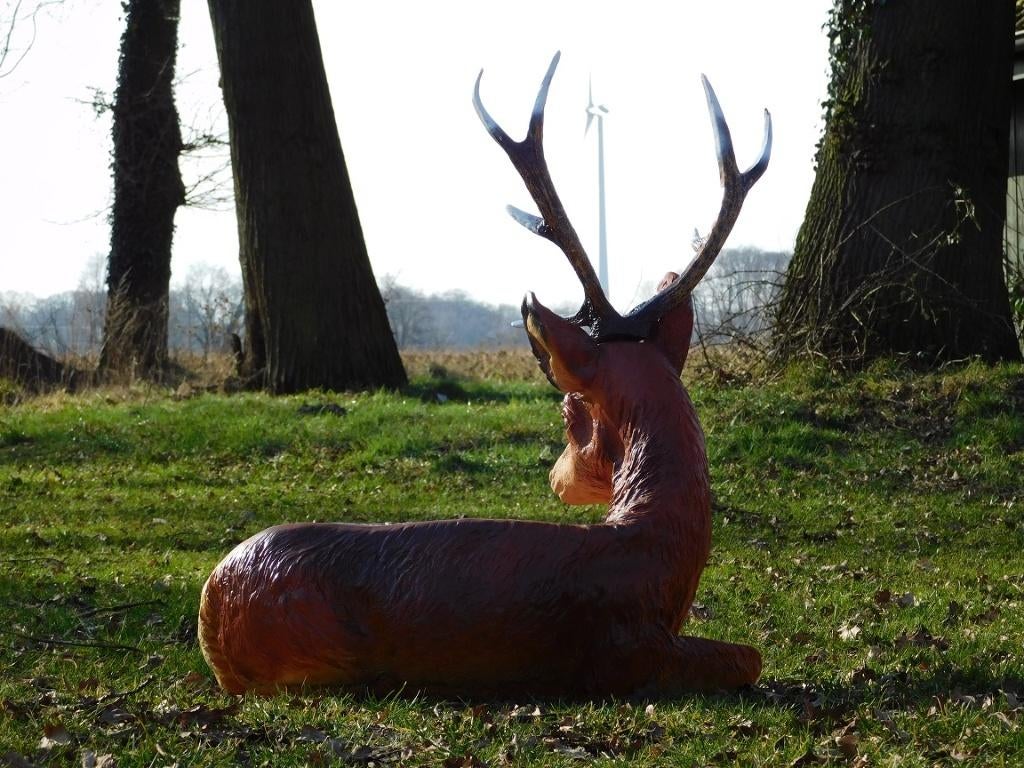Statue de cerf couché XL - 80 cm - Polystone, Enlèvement ou Envoi, Synthétique, Animal