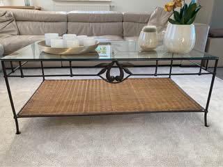 Salontafel bovenaan glas, onderaan geweven, Ophalen, Gebruikt, Glas