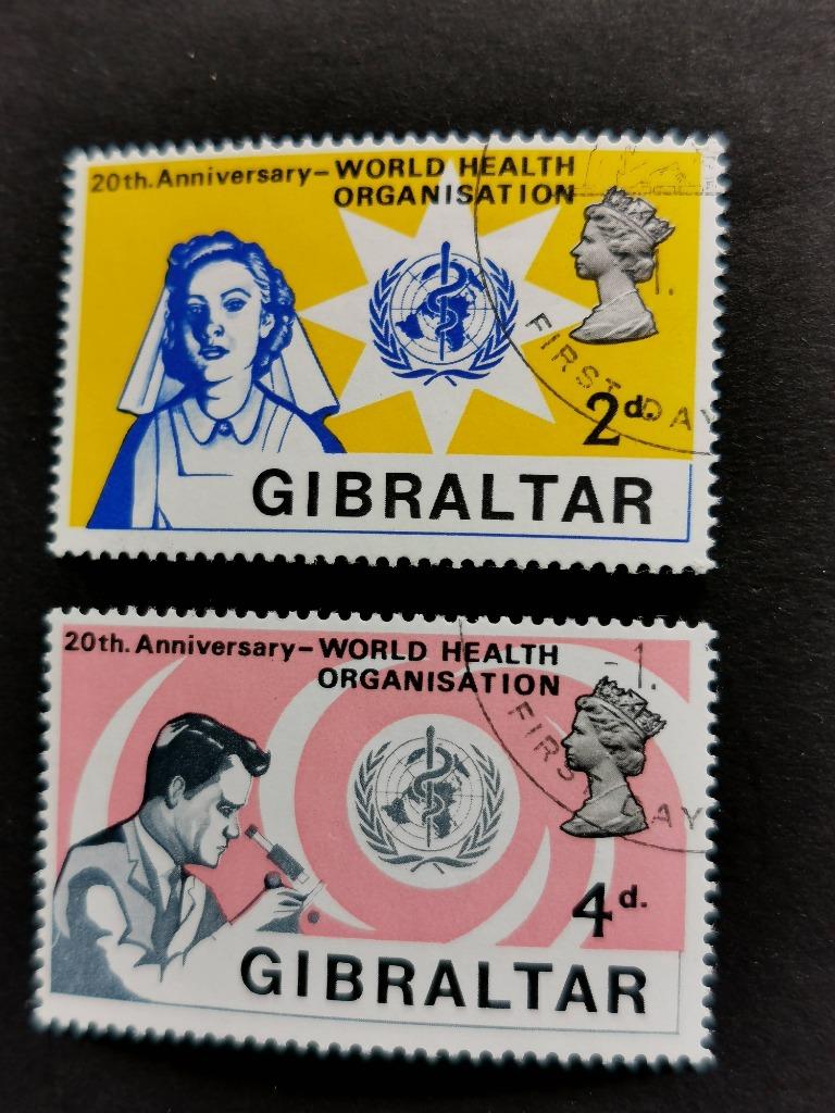 Gibraltar 1968 - 20 ans Organisation mondiale de la santé, Enlèvement ou Envoi, Autres pays, Affranchi