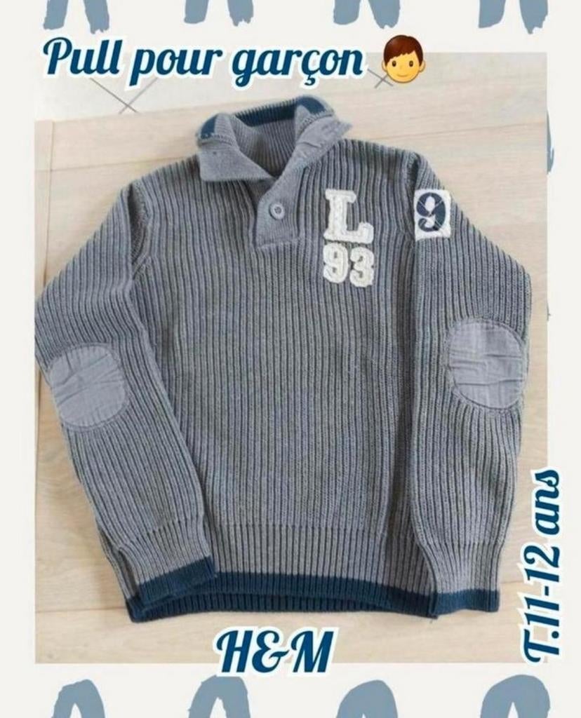Pull ML pour garçon -gris-H&M-T.11-12 ans, Gebruikt, Trui of Vest, H&M, Ophalen of Verzenden