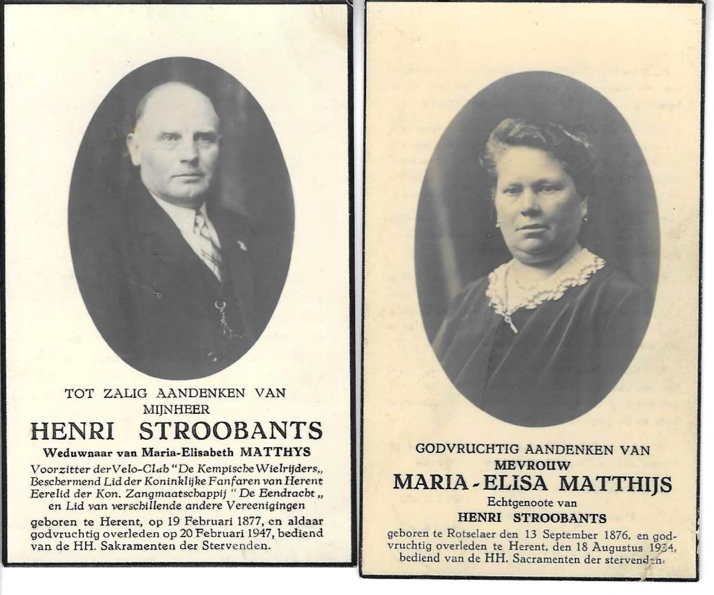 RP Echtgenoten H. Stroobants/M-E Matthys Herent, Verzamelen, Ophalen of Verzenden
