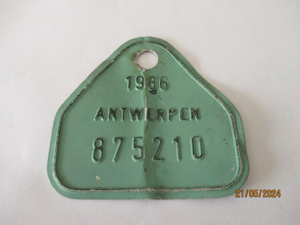1 fietsplaat Antwerpen - 1986, Ophalen of Verzenden, Overige typen