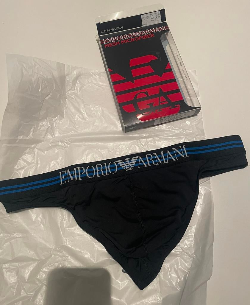 String en maille en microfibre EA, Vêtements | Hommes, Sous-vêtements, Envoi, Noir, Emporio Armani, Slip