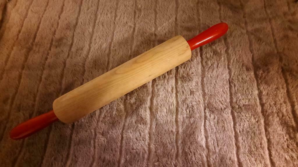 vintage deegrol / rode handvatjes / schattig..., Ophalen of Verzenden, Gebruikt, Hout