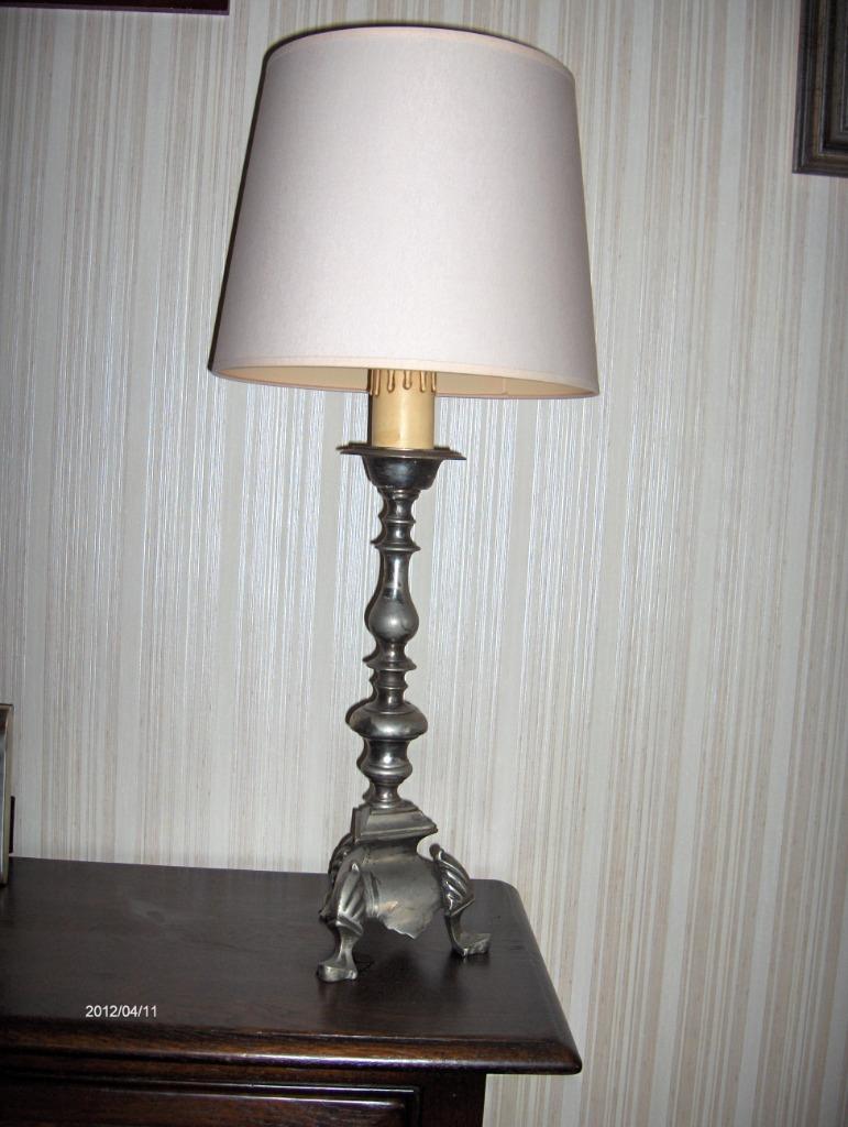 oude tinnen lampadaire / kandelaar met kap, Ophalen of Verzenden, Gebruikt, Kandelaar