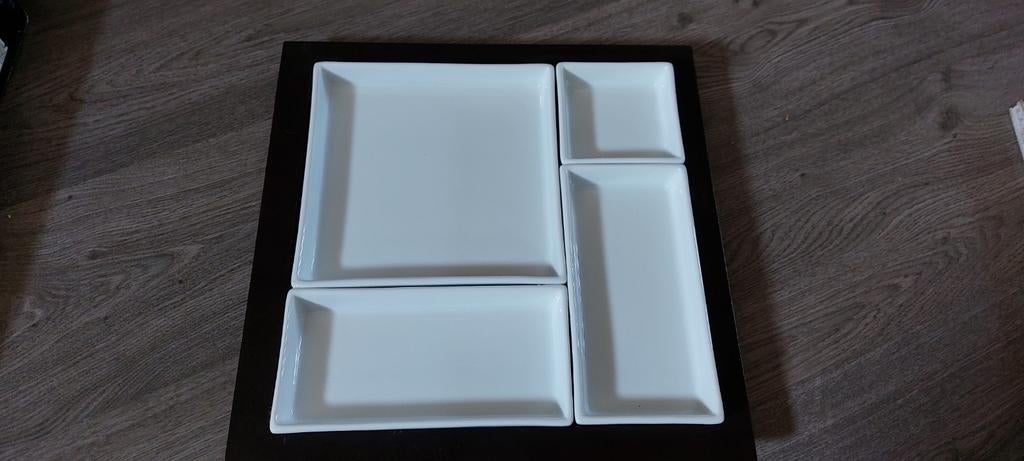 S&p houten bord met 4 serveerbordjes, Ophalen of Verzenden, Zo goed als nieuw