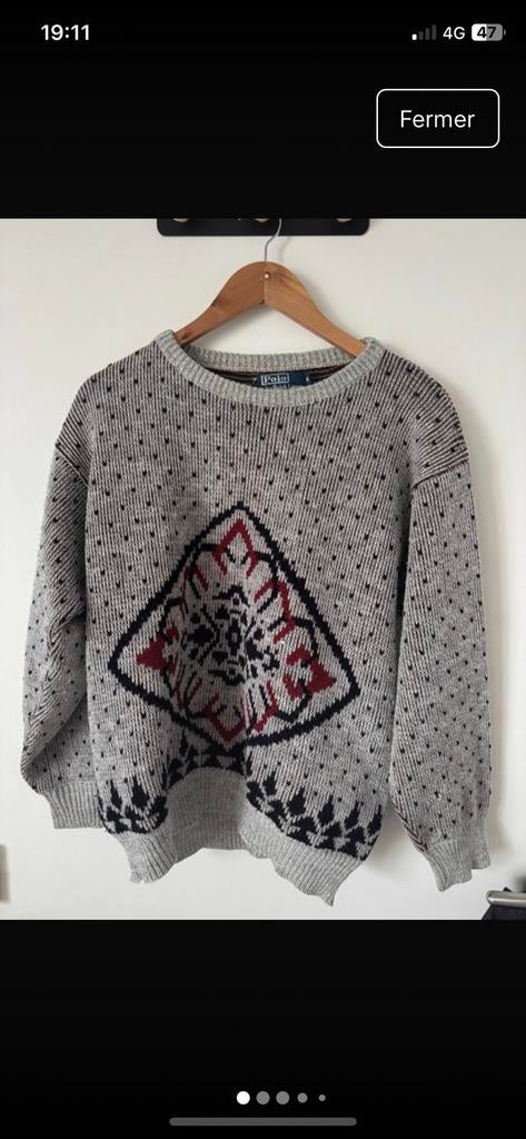 Pull hiver Polo Ralph Lauren vintage M, Enlèvement ou Envoi, Gris
