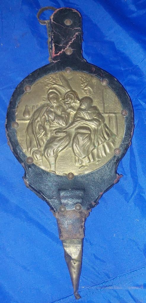 Vintage openhaard blaasbalg (leder/messing), Ophalen, Gebruikt