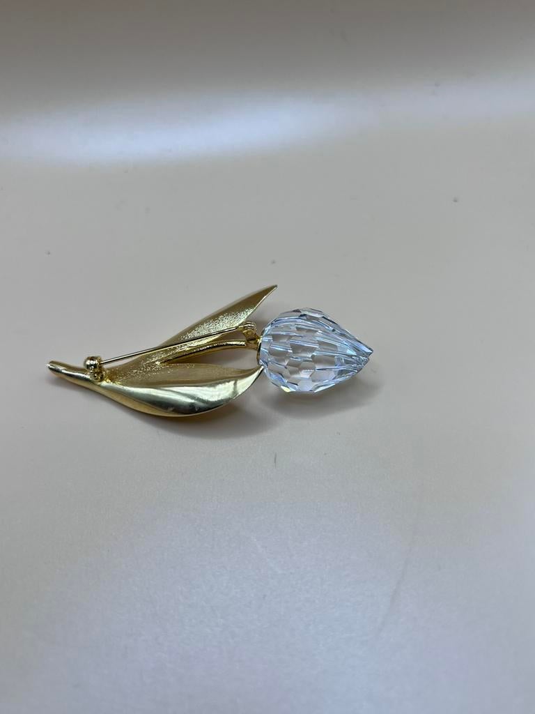 Broche tulp Swarovski, Handtassen en Accessoires, Broches, Ophalen of Verzenden, Zo goed als nieuw, Goud