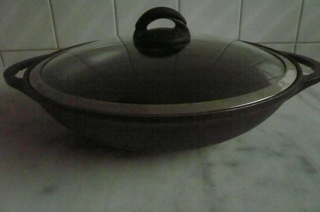 Sitram - grote wokpan met 2 oren + glazen deksel, Ophalen of Verzenden, Gebruikt