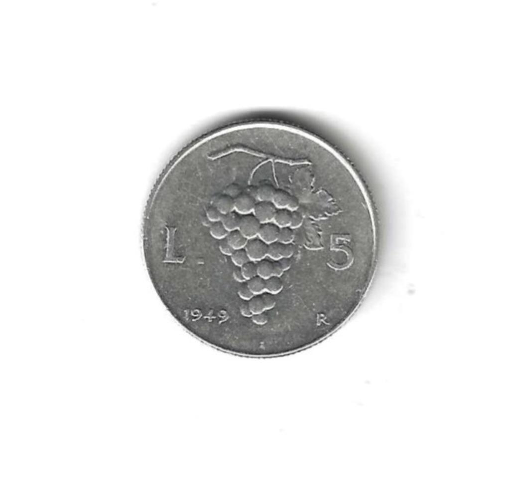 Italië, 5 Lire 1949 R., Ophalen of Verzenden, Italië, Losse munt