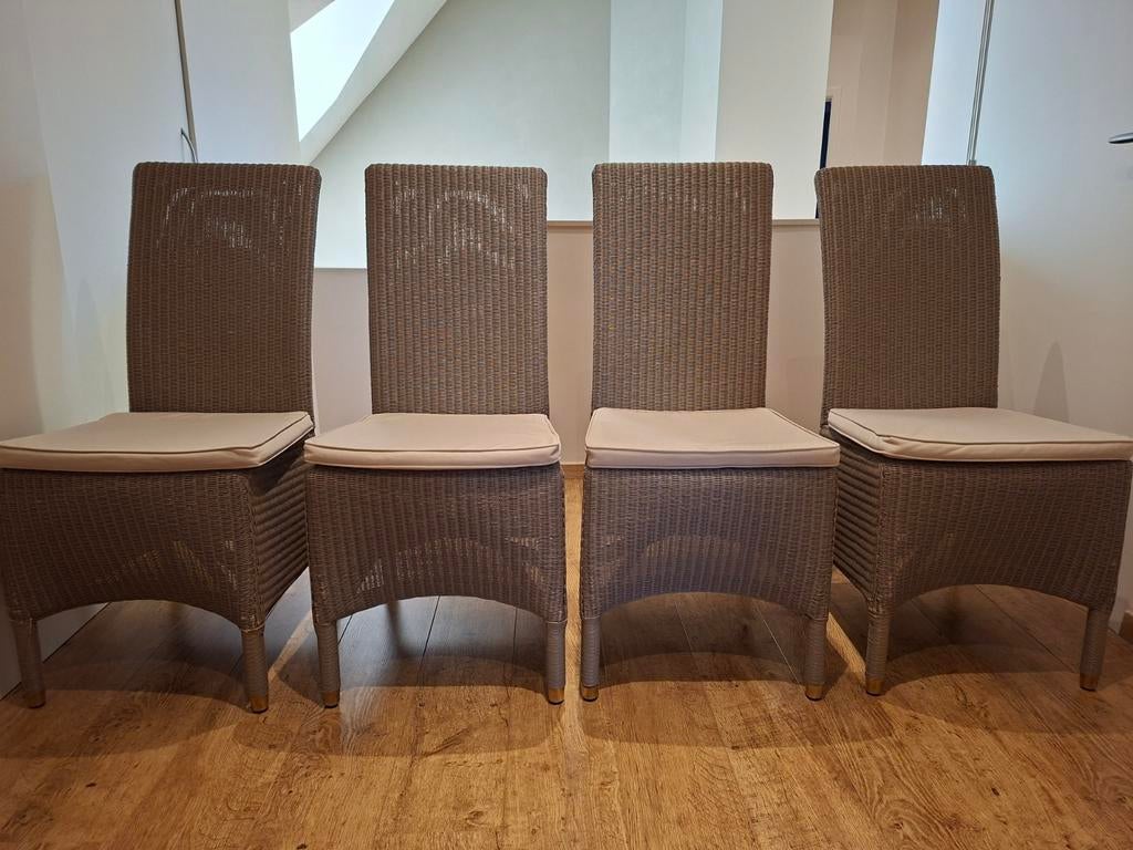 4 Lloyd Loom stoelen Taupe, Huis en Inrichting, Ophalen