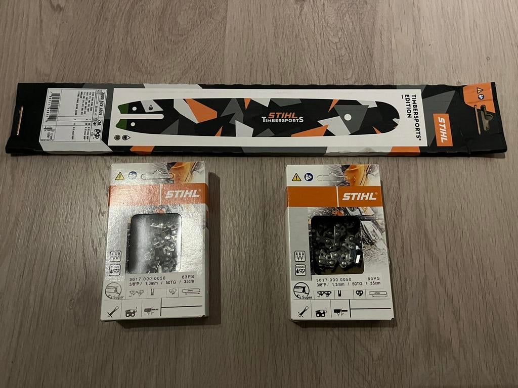 Stihl timbersports zaagblad 35cm + 2 kettingen!, Ophalen of Verzenden, Nieuw