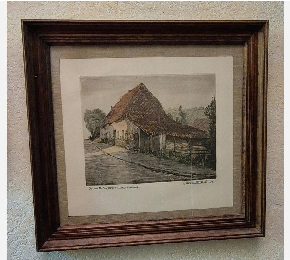 Gravure d' Henri Quittelier "fermette d'Uccle du XVIIe", Enlèvement ou Envoi