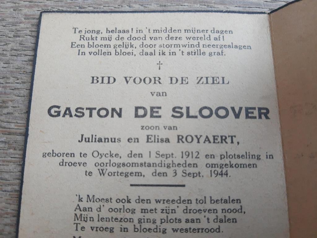 Bp 'in oorlogsomstandigheden omgekomen, Wortegem '44, Ooike, Ophalen of Verzenden