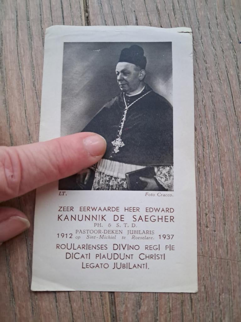 Herinneringsprent 25 j. kanunnik-deken De Saeger, Roeselare, Verzamelen, Ophalen of Verzenden
