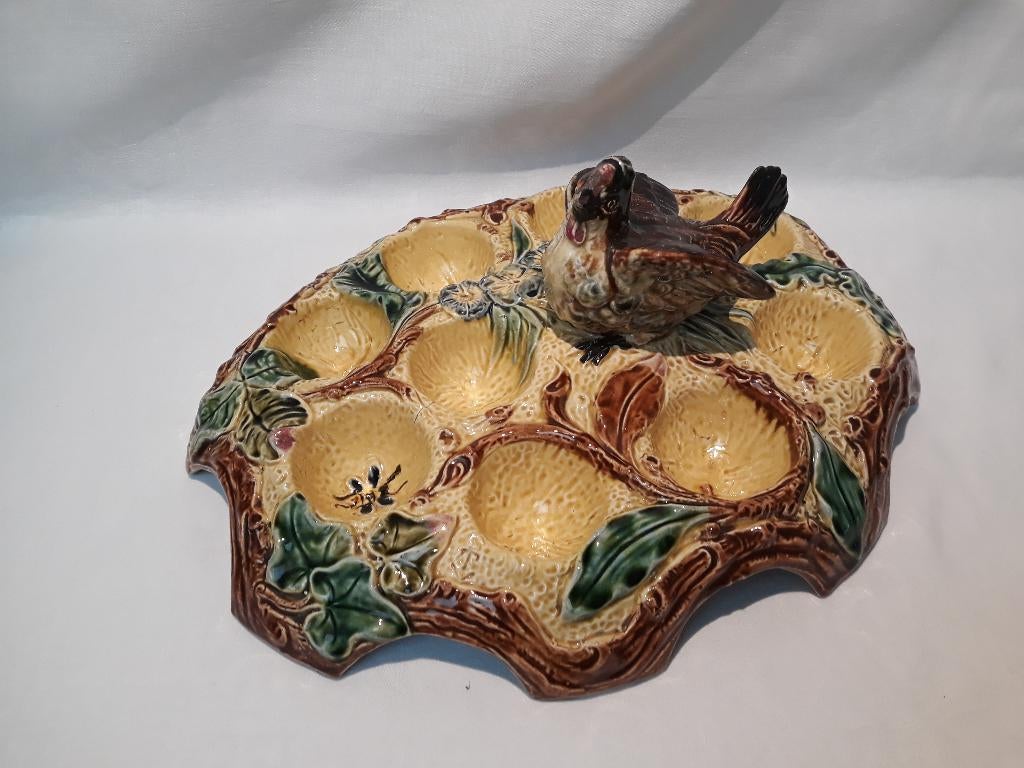 Barbotine eierschotel majolika majolica Wasmuel, Antiquités & Art, Enlèvement