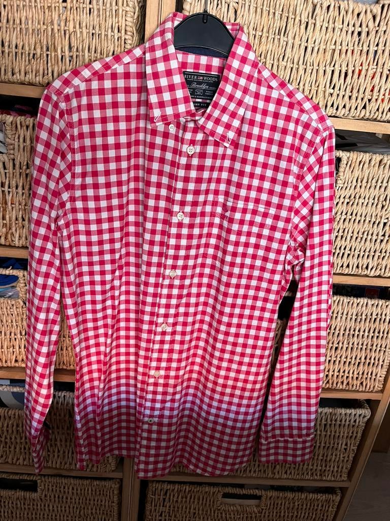 Overhemd River Woods  rood/roze met ruitjes maat M, Kleding | Heren, Ophalen of Verzenden, Zo goed als nieuw, Rood, River woods