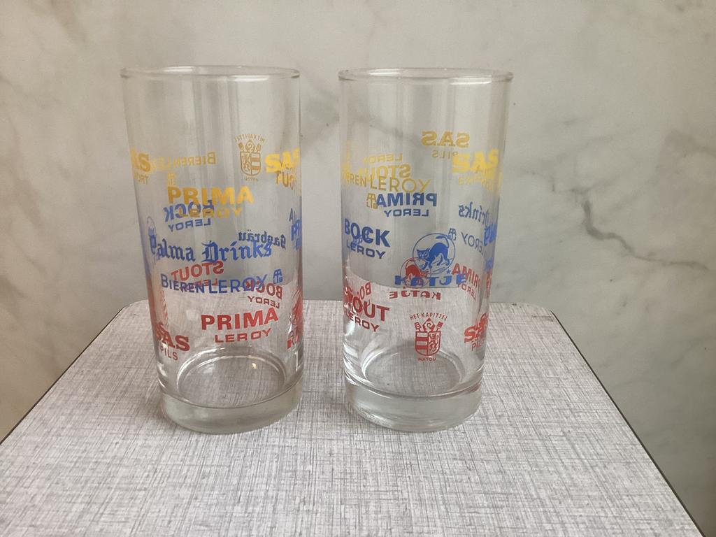 Twee limonade glazen Brouwerij Het Sas/Leroy uit Boezinge., Verzamelen, Ophalen of Verzenden, Zo goed als nieuw