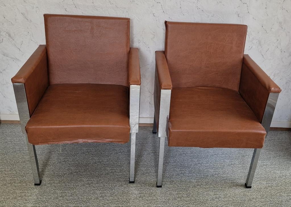 set van 2 retro fauteuils, Ophalen, Gebruikt, Metaal