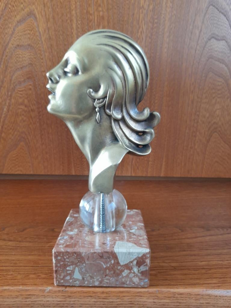 Koperen bronzen art deco dame in profiel, Ophalen of Verzenden