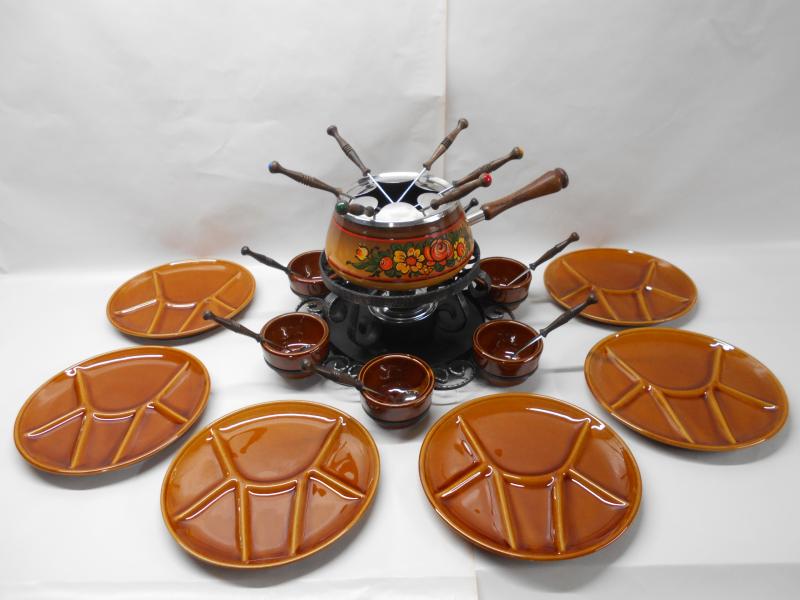 SET À FONDUE VINTAGE COMPLET POUR 6 PERSONNES, Electroménager, Fondue, Comme neuf, Service à fondue, Brûleur, Enlèvement