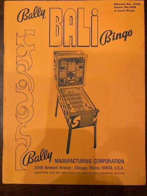 BINGO BALLY BALI MANUAL, Verzamelen, Automaten | Gokkasten en Fruitautomaten, Ophalen of Verzenden, Zo goed als nieuw