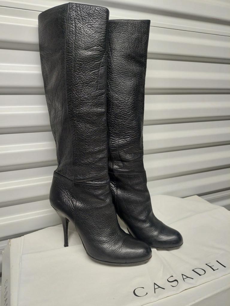 468C* CASADEI sexy zwarte volledig leren laarzen (38,5), Hoge laarzen, Verzenden, Zwart, Gedragen
