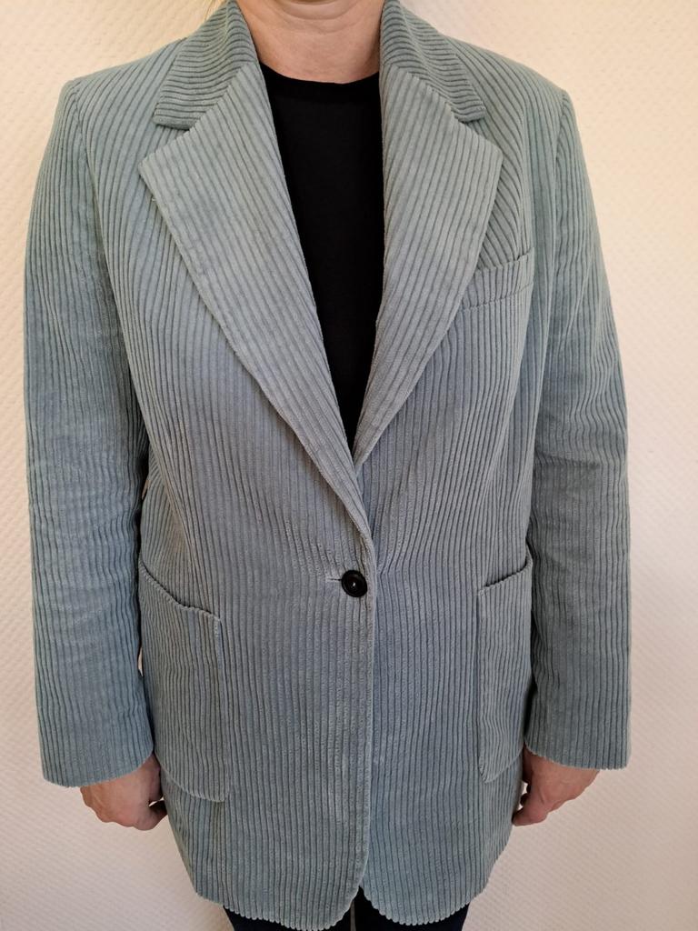 Grijs groene blazer ribfluweel Bellerose maat 0, Kleding | Dames, Jasjes, Kostuums en Pakken, Zo goed als nieuw, Jasje, Grijs