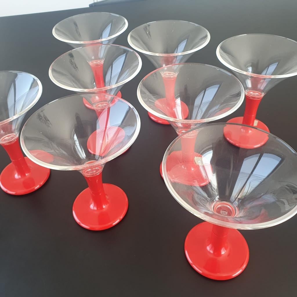 Vintage Biesse Italy Postmodern Design 8 Rode klare  glazen, Antiek en Kunst, Kunst | Designobjecten, Ophalen of Verzenden