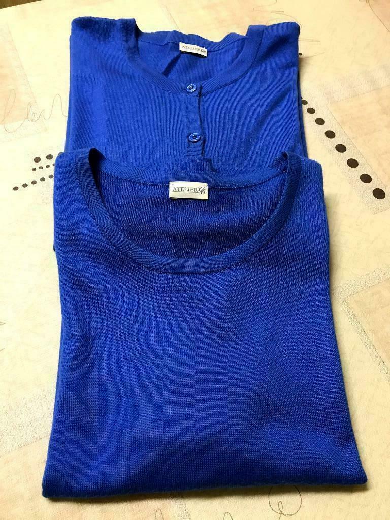 Prachtig ensemble (truitje KM + vestje LM)., Maat 38/40 (M), Blauw, Atelier Goldner Schnitt, Nieuw