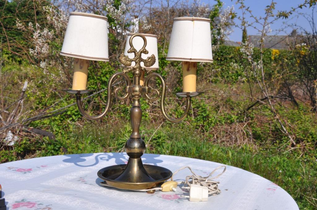 lampe a poser en laiton 3 abats jour, Ophalen of Verzenden
