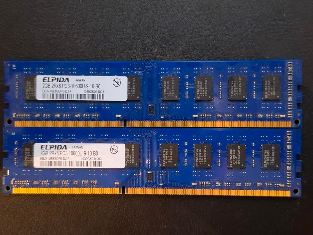 2 x 2GB Elpida RAM 2Rx8 PC3-10600U-9-10-B0, Computers en Software, RAM geheugen, Gebruikt, DDR3, Ophalen of Verzenden, Desktop